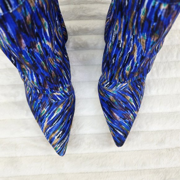 Valley Blue Multi Wedge Heel Fold Over Skirted Ankle Boots - Picture 7 of 11